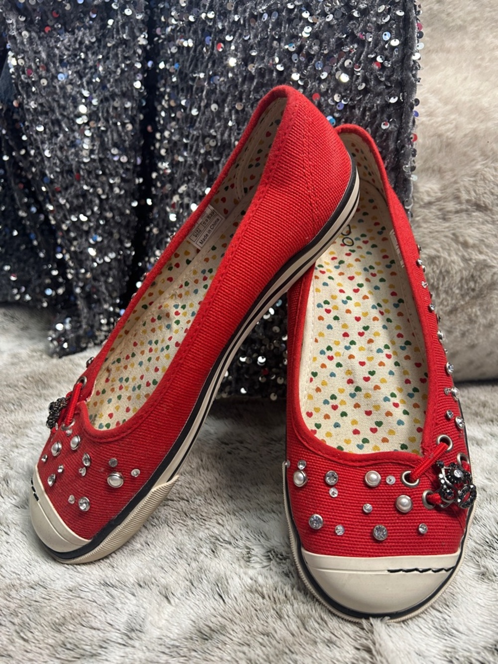 ALDO Red Studded Canvas Ballet Flat Sneakers
